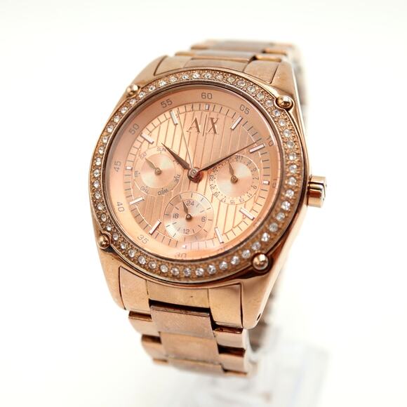 Armani Exchange Rose Gold Tone Multifunction Watch 40mm Day Date w New Battery - Picture 1 of 15